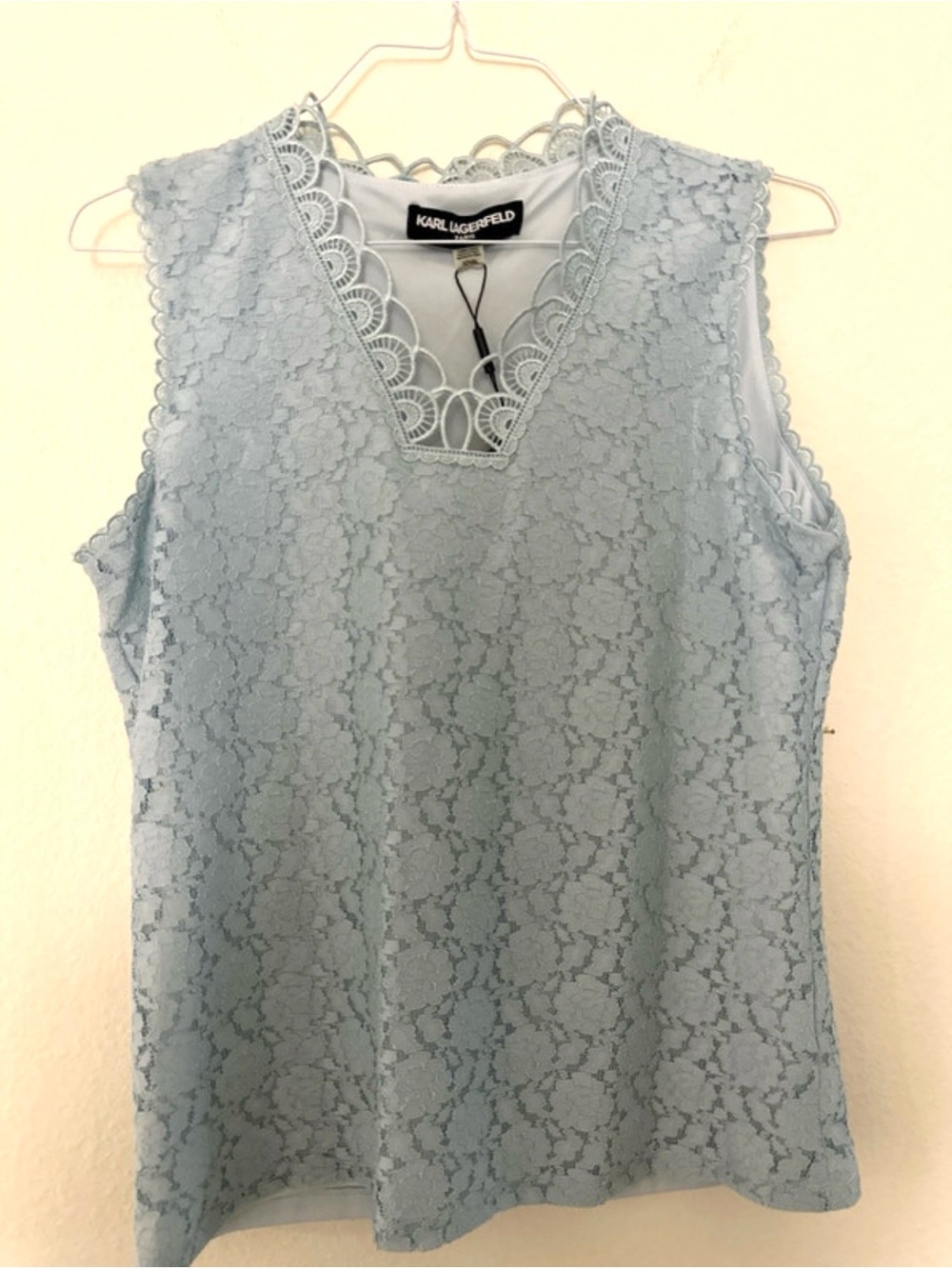 Karl Lagerfeld Lace V-Neck Sleeveless Camisole in Light Blue